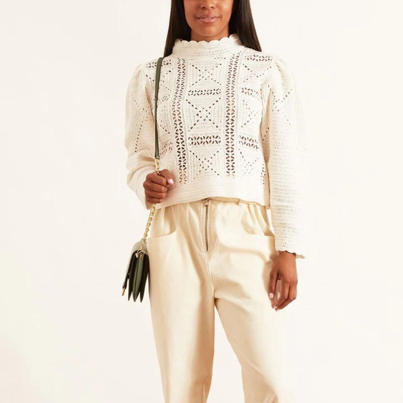 Sea New York Tops - Sea Corrine crochet puff sleeve sweater in white nwot